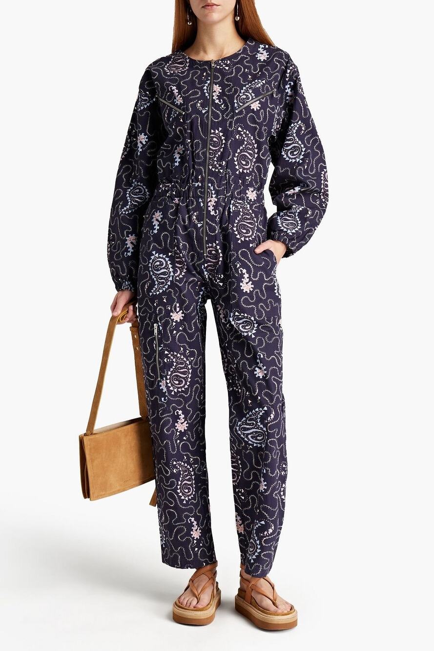 Isabel Marant Etoile Nilaney Blue Printed Cotton Jumpsuit Boho US 10